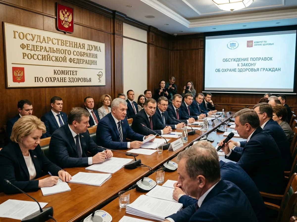 Заседание комитета Государственной Думы по охране здоровья, депутаты обсуждают поправки к закону об охране здоровья граждан