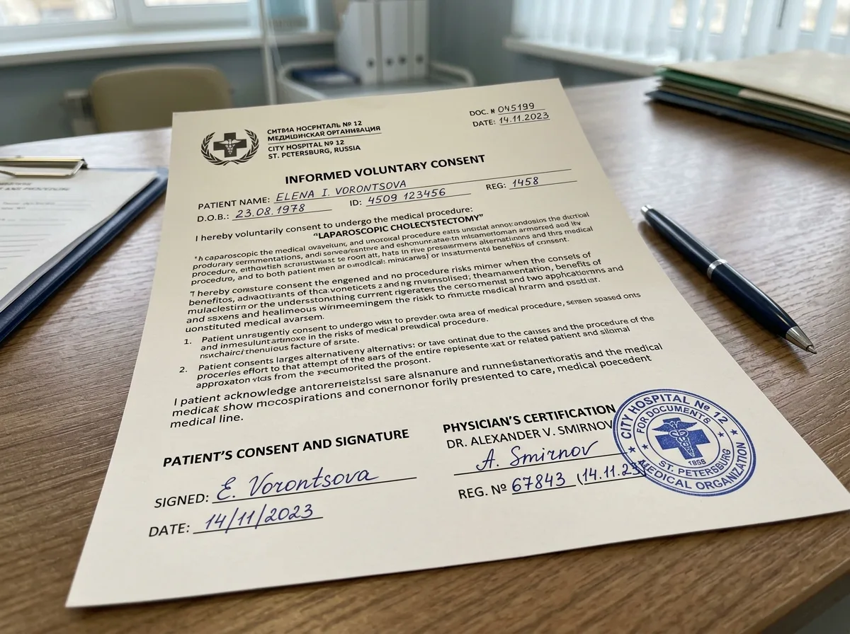 Документ информированного добровольного согласия пациента с подписью и печатью медицинской организации